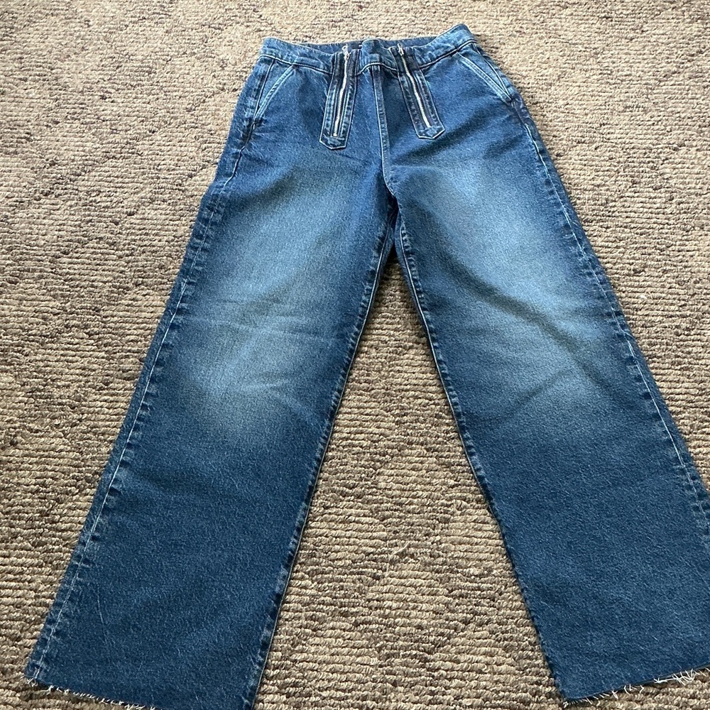 Express Wide-Leg Dark Blue Denim Jeans